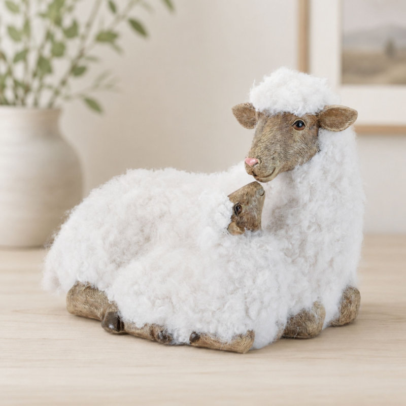 Figurine de mouton à fourrure avec agneau 11 'H