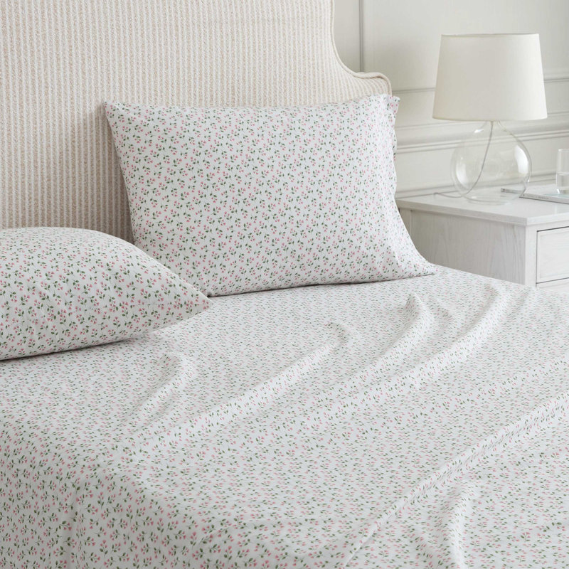Ensemble de draps en coton percale Martha Stewart, Ensemble de draps pour lit double avec 2 taies d'o, Kennedy Floral Pink