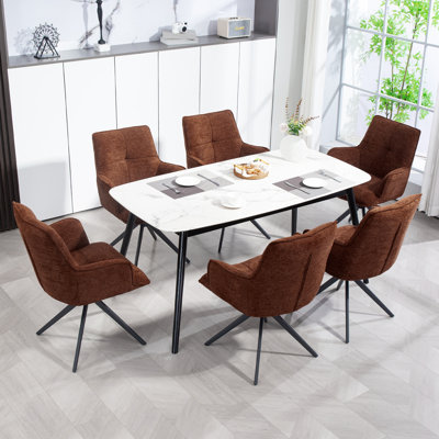 360° Swivel Dining Chairs, Modern Chenille Upholstered Armchairs With Ergonomic Back Support, Sturdy Metal Legs For Kitchen & Dining Room