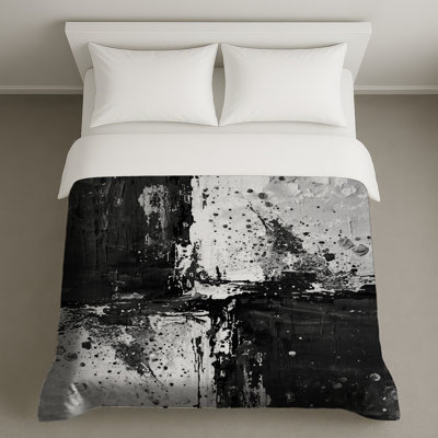 Peinture abstraite noire et blanche, housses de couette