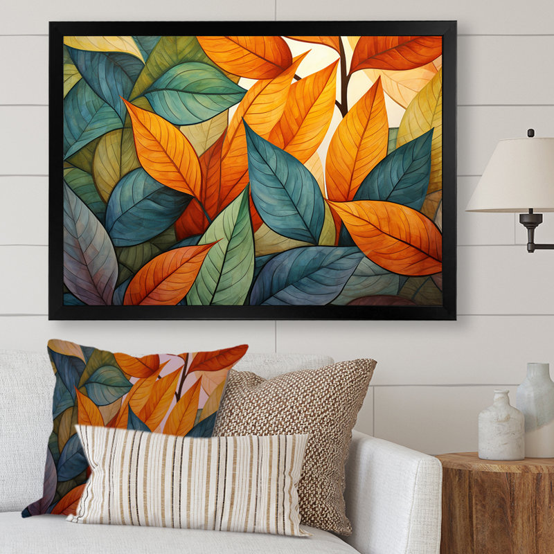 «Green and Yellow Leaves Tranquility I», reproduction d'art sur toile, Cadre simple noir, H 12 po x l 20 po x P 1 po