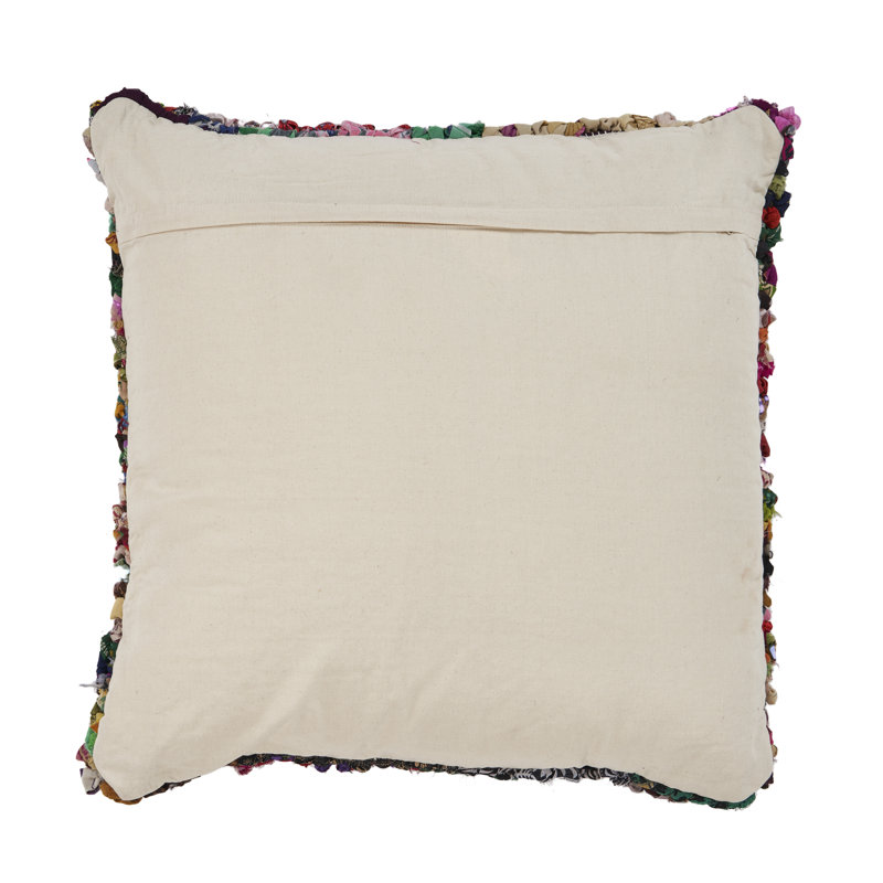 Multicolor Bohemian Striped Chindi Floor Pillow, 26" x 26"