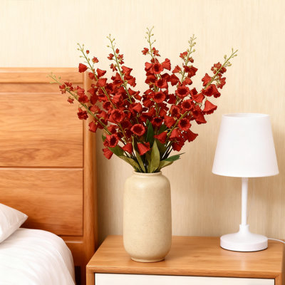 10 Pieces Artificial Flower Silk Bell Orchid Bouquet, 37.4 Inch Long Stem Faux Flowers for Wedding Porch, Home Party Wedding Centerpieces, Garden DIY Decor, Red