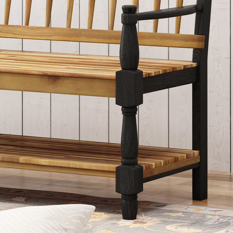 Banc de rangement en bois massif, Teck / noir
