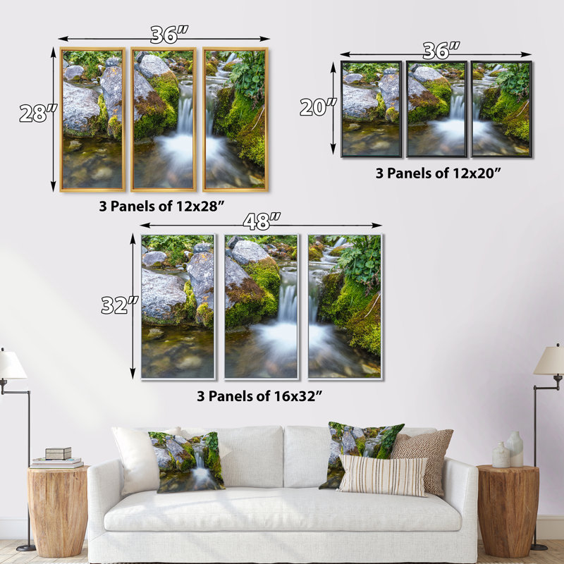 «Summer Water Stream», ensemble de 3 toiles encadrées, Noir, H 20 po x l 36 po x P 1 po