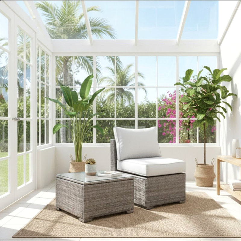 2-Piece All-Weather Outdoor Rattan Patio Furniture Set With  25.2 Inches Width Armless Sofa & Coffee Table,