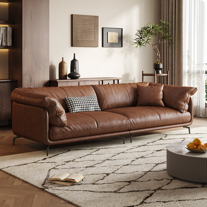 Canapé modulaire brun en cuir véritable, H 33,46 po x l 110,24 po x P 37,4 po, 4