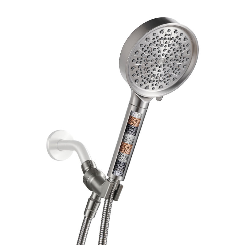 Pomme de douche multi-fonctions à 6 jets avec filtre, Nickel brossé