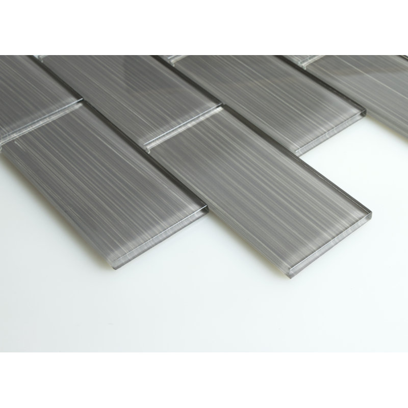 Carreau de mosaïque de verre à bords droits de qualité supérieure peint à la main 3 po x 6 po, Gris foncé