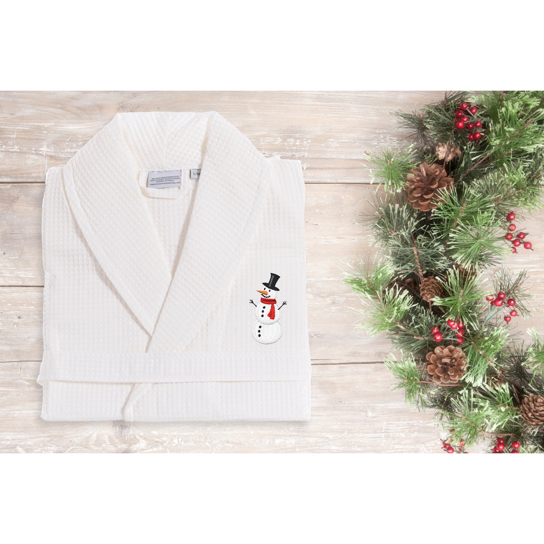 Snowman Embroidered Weave 100% Cotton Waffle Bathrobe Linum Home Textiles 