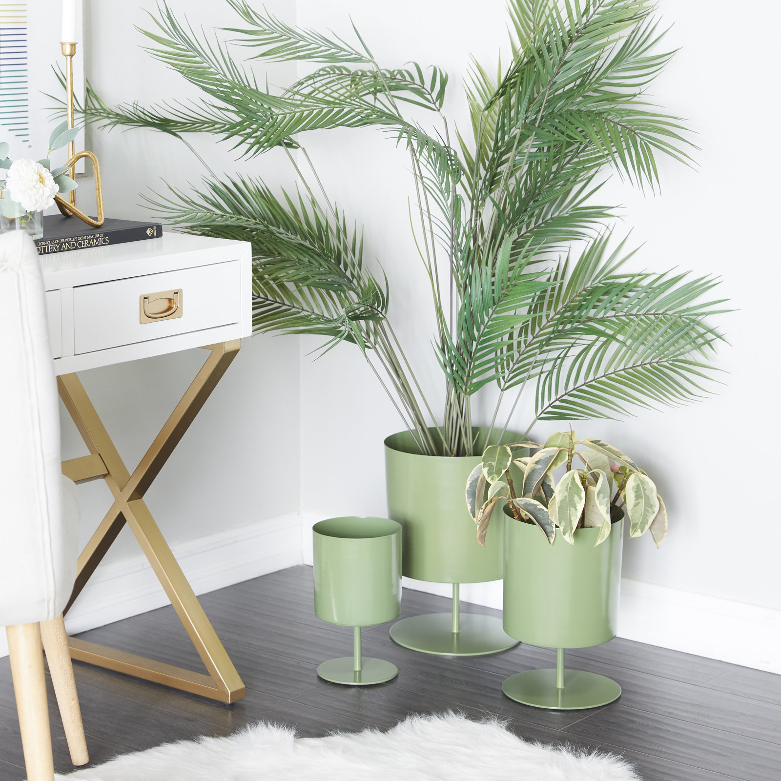 Gabriele Metal Pot Planter - Set of 3, Green