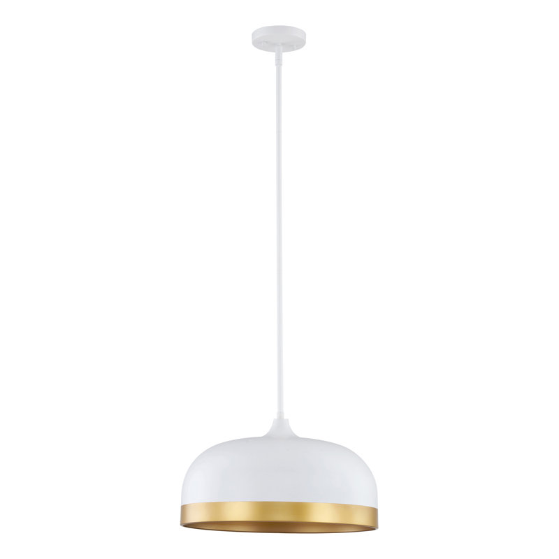 Luminaire suspendu 3 lumières avec abat-jour en acier Mercer41 Elington, Blanc mat / or