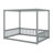 Full Size Canopy Frame Rubber Wood Floor Bed With Fence-1041193409