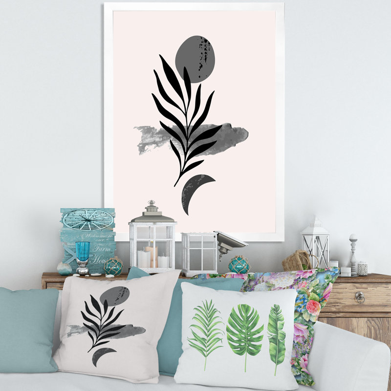 Feuille tropicale abstraite II - peinture sur toile, H 20 po x l 12 po x P 1po, Cadre photo blanc