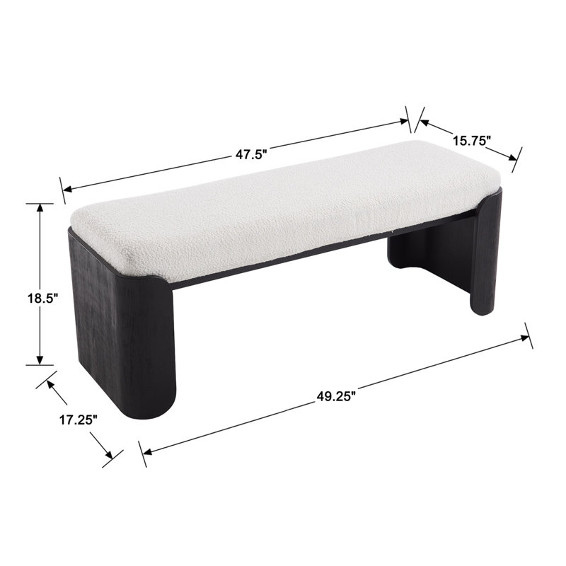 Banc rembourré en bois massif, Teddy blanc / noir
