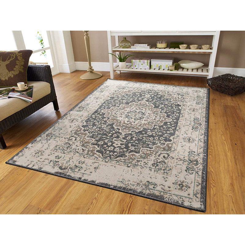 Tapis à motif oriental beige / gris Schoenberger, Rectangle 7 pi 11 po x 10 pi 7 po