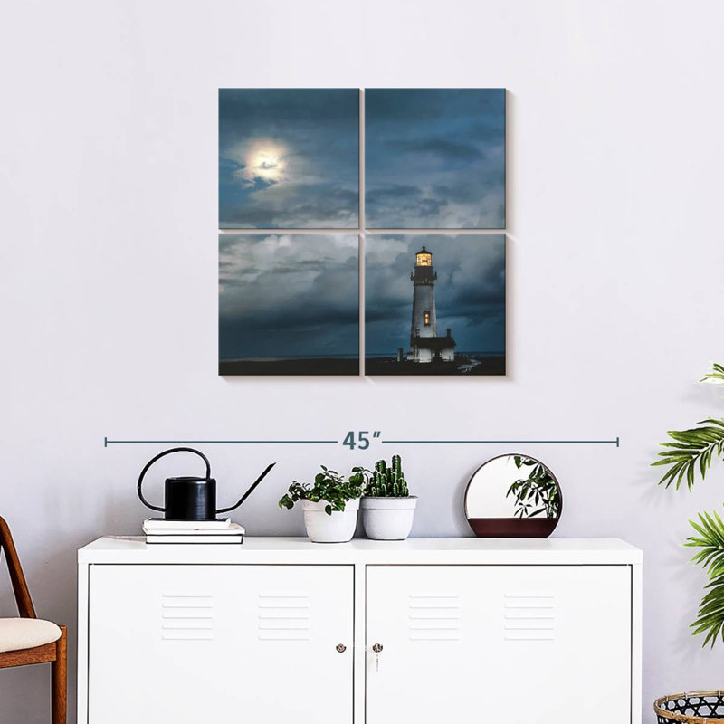 Phare d'Aletra au clair de lune, H 26 po x l 26 po