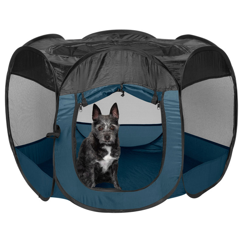Panel Mesh Pet Playpen With Door, Sailor Blue, 23.75" H x 37" W x 31" D