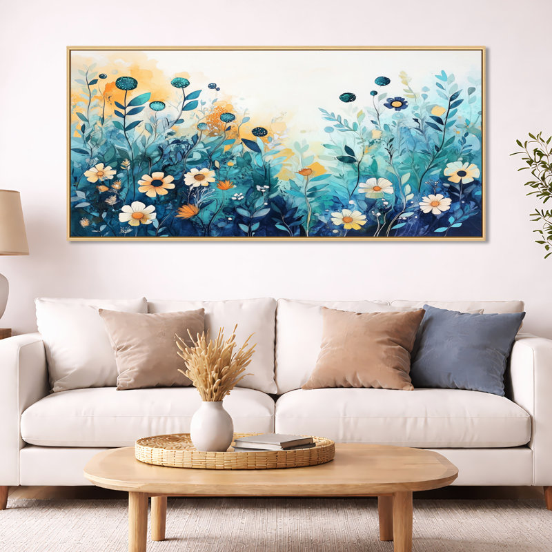 Art printanier, prairie printanière, H 28 po x l 60 po, Cadre naturel flottant