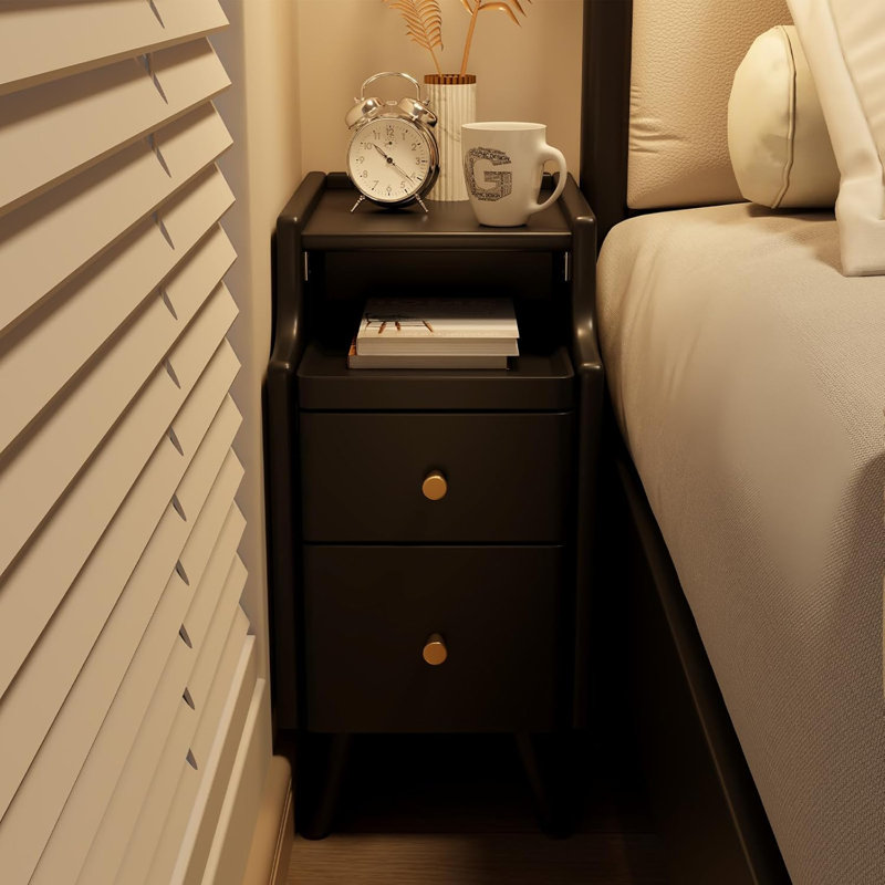 A Small Bedside Table With Drawers, Black
