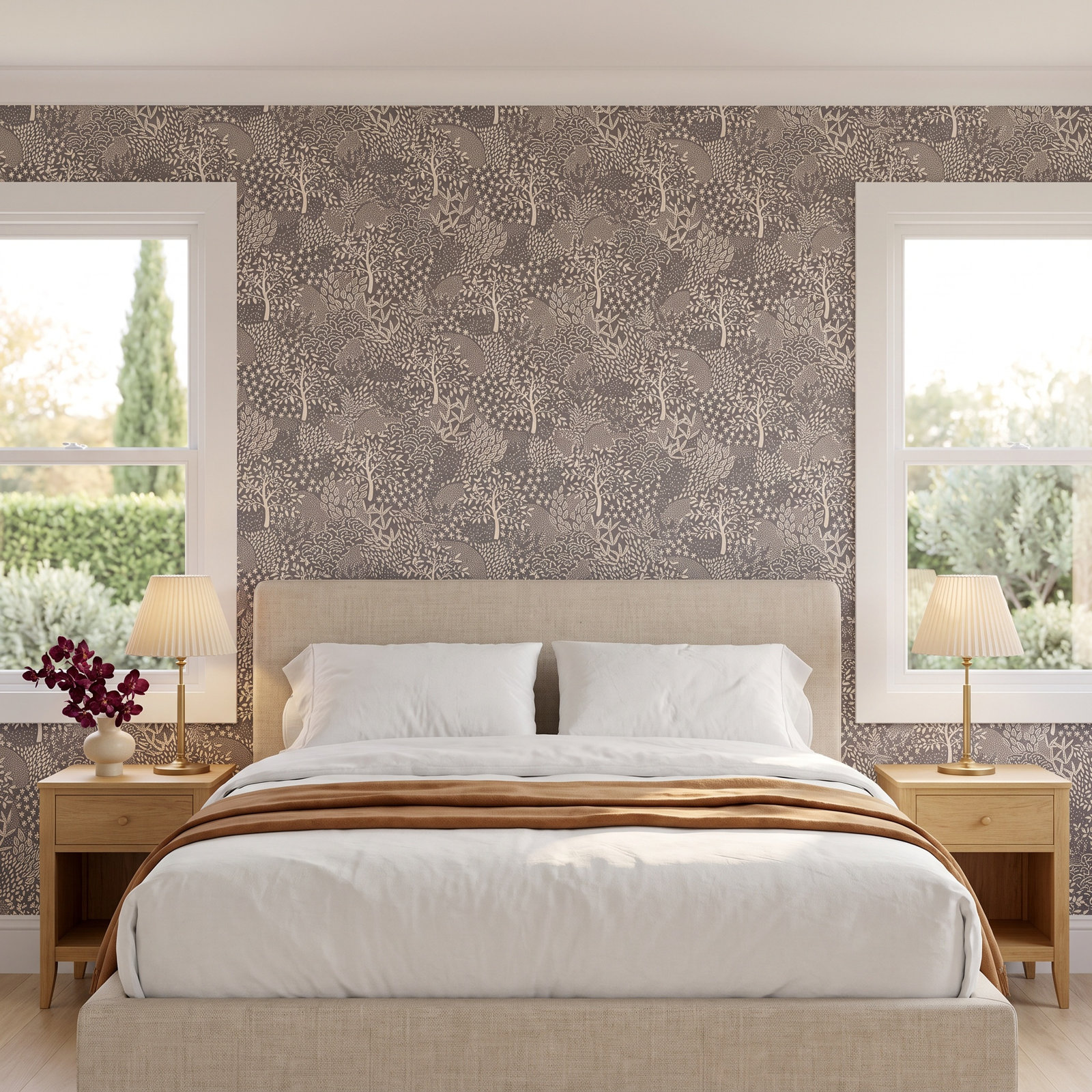 Woodland Fantasy Self-Adhesive Wallpaper Roll, Gray