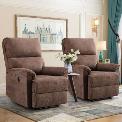 33"Wide Modern Chenille Chair Push Button Power Recliner with USB Port (set of 2)