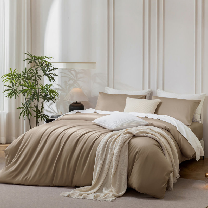 Ensemble de housse de couette MooMee, Housse de couette grand et 2 taies d'oreiller stan, Brun