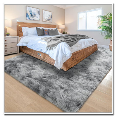8X10 Tie-Dyed Grey Thick Shag Rug, Soft Fluffy Non-Slip Plush Carpet For Living Room Bedroom Dorm Nursery Kids Room Bedside—Durable, Noise-Reducing, Easy To Clean Home Decor