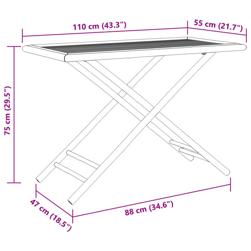 Vidaxl Folding Patio Table 43.3"X21.7"X29.5" Bamboo