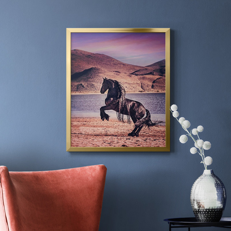 Toile encadrée de qualité supérieure Sunlit Horses II - prête à être accrochée, Or, H 20 po x l 16 po