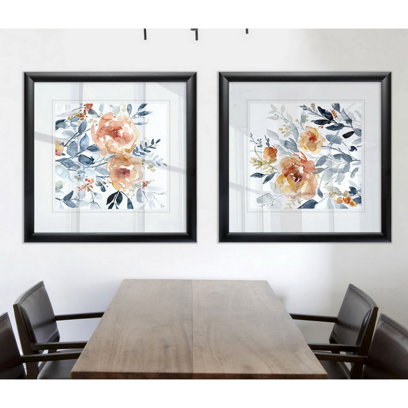 " Flowering Branches I " 2 - Pieces, Black Framed