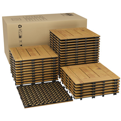 High-Quality Acacia Wood Interconnected Deck Tiles – 22/33PCS 12"x12" Waterproof, Non-Slip, Easy DIY Snap Installation – All-Weather Outdoor & Indoor Patio, Balcony, Garden, or Poolside Flooring