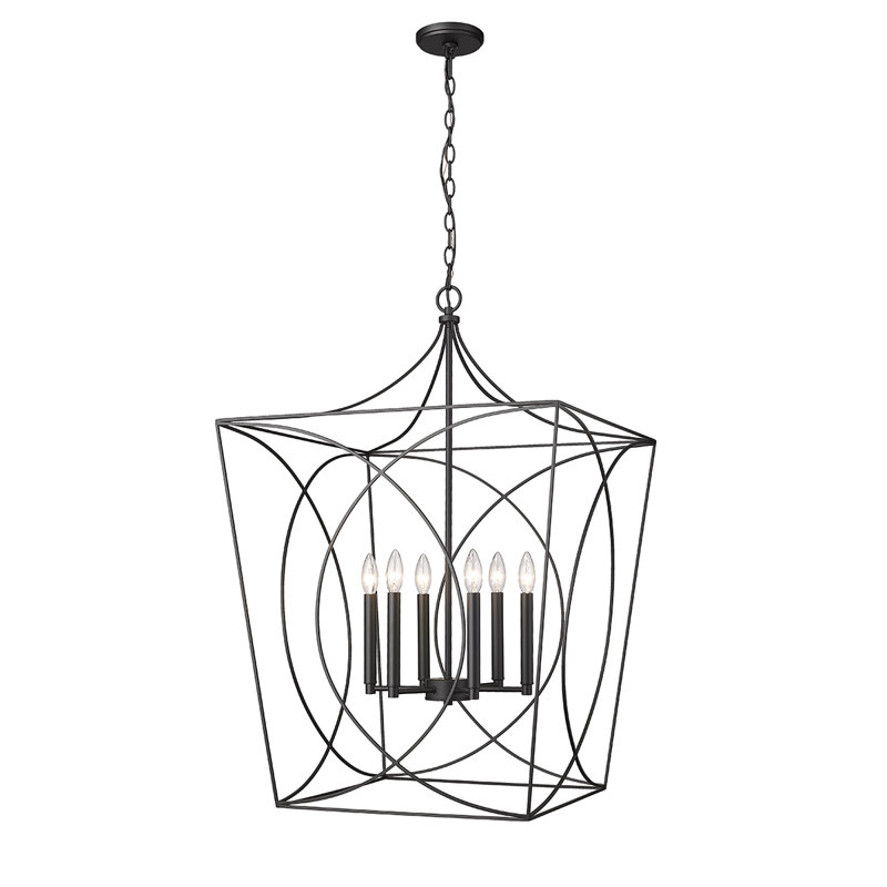 Luminaire suspendu carré 6 lumières, Noir mat