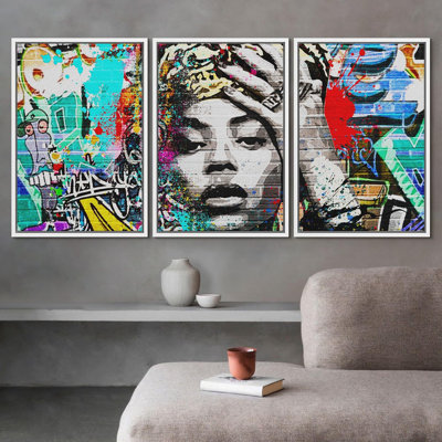 Pop Urban Street " Urban High Contrast Beyonc Portrait Graffiti & Street Art People Pop Art Colorful " 3 - Pieces