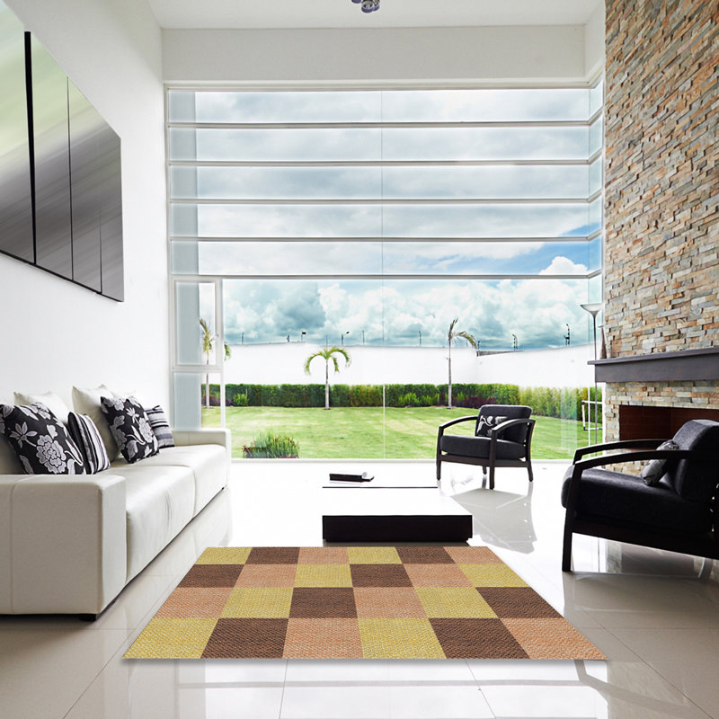 Tapis beige/brun clair/brun à motif Groton, Carré 5 pi