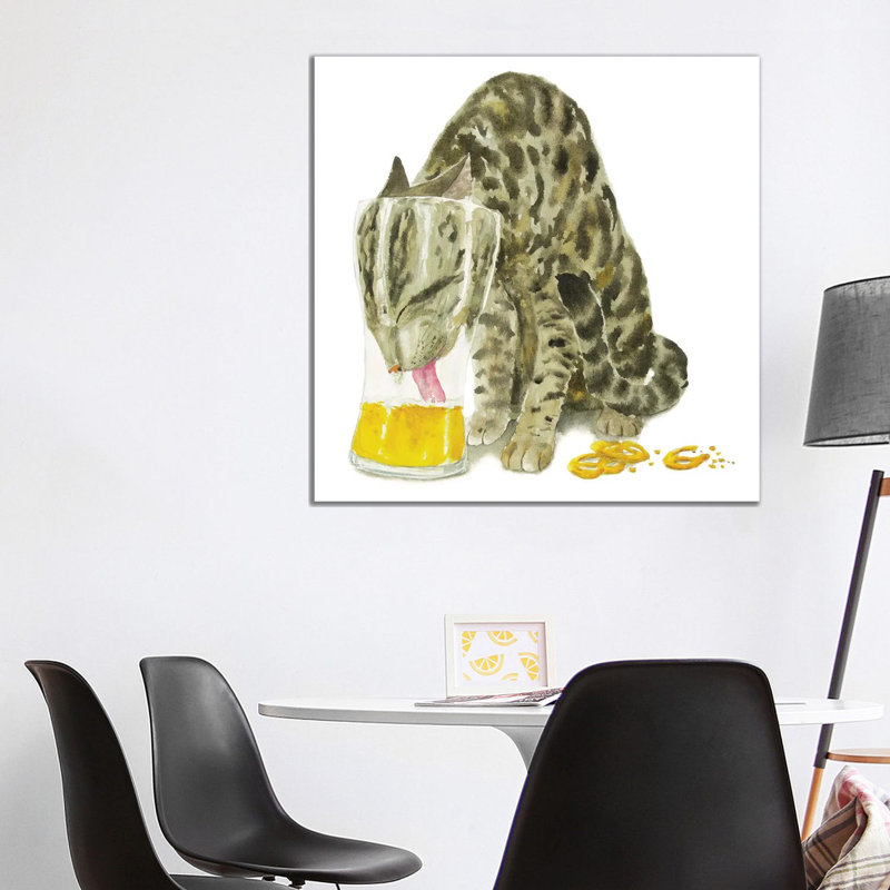 Tabby Cat With Beer by Alexey Dmitrievich Shmyrov - Wrapped Canvas Painting, 93.98 cm H x 93.98 cm W x 1.91 cm D