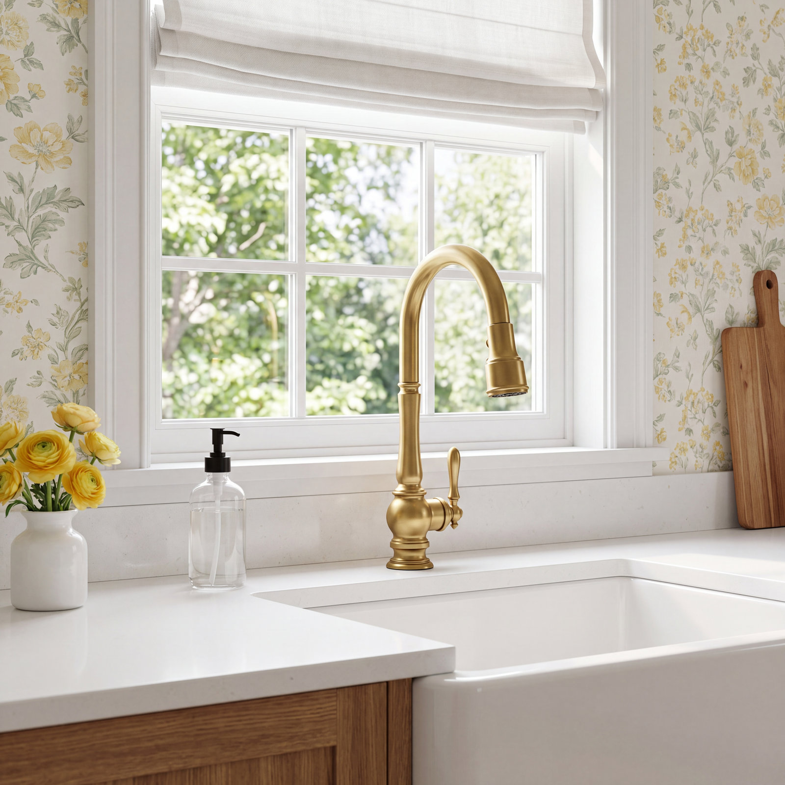 Artifacts Pull-Down Kitchen Faucet, Vibrant Brushed Moderne Brass