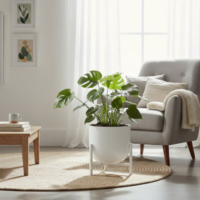 7.5" Round Planter With Stand White