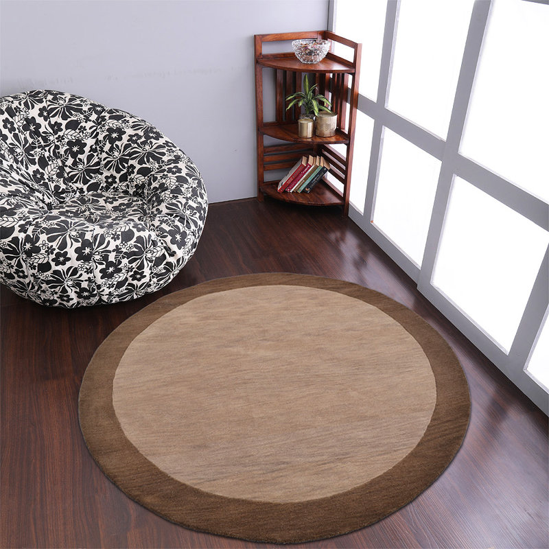 Tapis en laine touffetés à la main Angleterre - rond, couleur brun beige, design moderne contemporain, tapis antidérapants faits à la main et épais pour le salon, la chambre à coucher