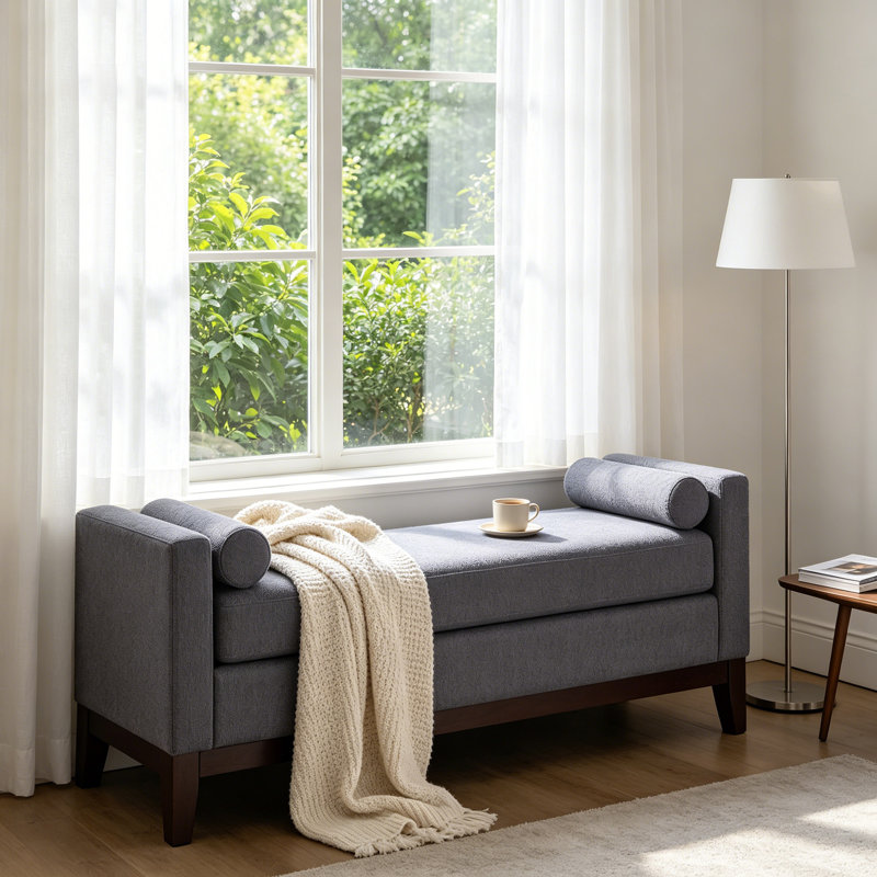 Banc rembourré Boucle, Gris clair