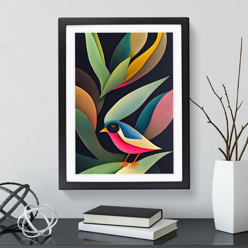 Curious Bird - Single Picture Frame Painting, 34cm H x 25cm W x 2cm D, Black Framed