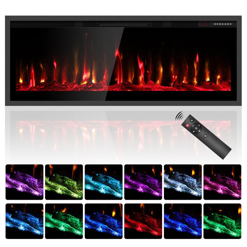 Electric Fireplace, Wall Mounted/Recessed/Freestanding Fire Heater, 46cm H x 106cm W x 11cm D