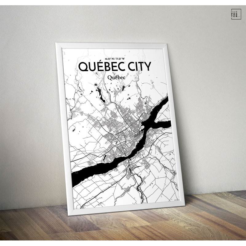« québec city city map », reproduction d’impression sur affiche à motif encre, H 20 po x l 16 po