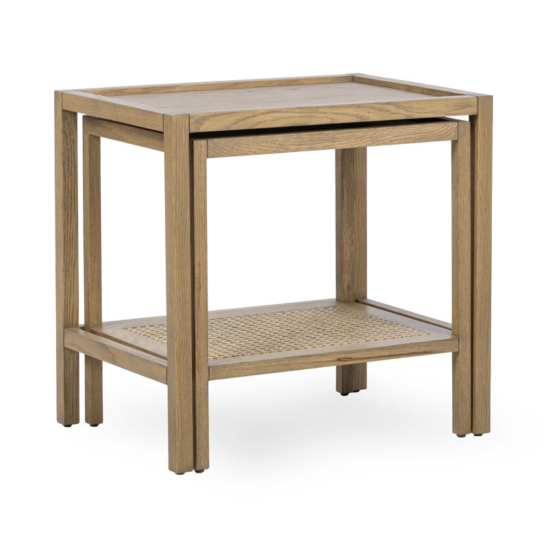 Devin Oak Wood Nesting End Table, Latte Brown