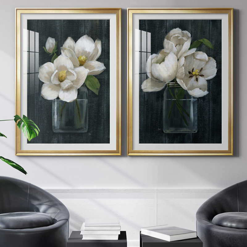 «Chalkboard Beauty I», ensemble de 2 reproductions d'art, Blanc, Papier encadré doré, H 30,5 po x l 85 po x P 1,5 po