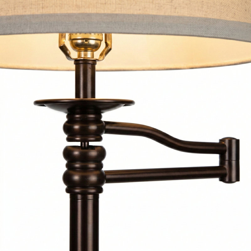 Caden 62 in. Mid-Century Modern Extendable LED Floor Lamp with Fabric Drum Shade, Bronze