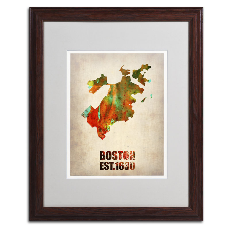 Javin «Boston Watercolor Map», reproduction d'impression sur toile encadrée, H 14 po x l 11 po x P 0,5 po, Brun