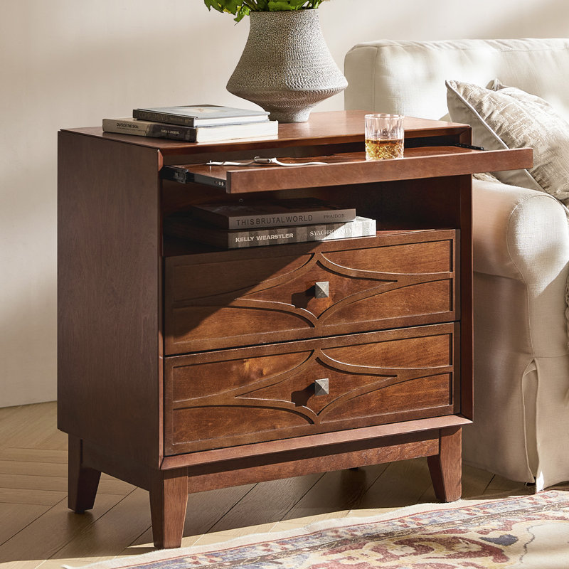 Arturo Modern Walnut 3-Drawer 28 In. W Solid Nightstand with Type-C and USB Ports