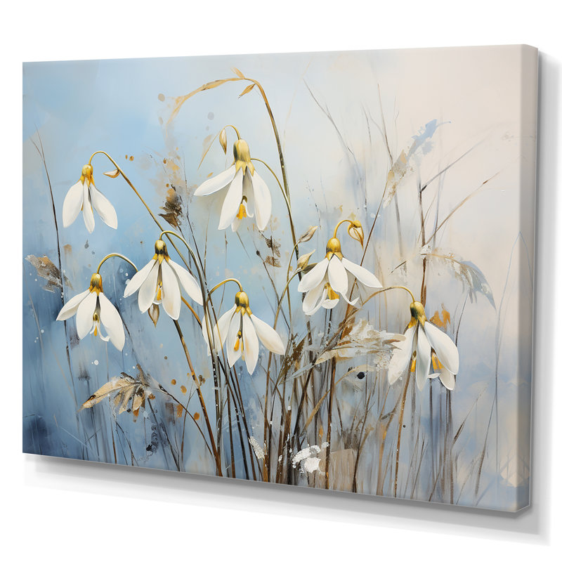 «Blue and Gold Snowdrop Flower Simplicity» sur impression sur toile, H 34 po x l 44 po x P 1,5 po, Toile tendue