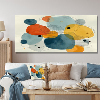 Minimalist Meditation Stone Collage - Midcentury Modern Large Wall Art, Blue Mid-Century Modern Framed Canvas Art Print